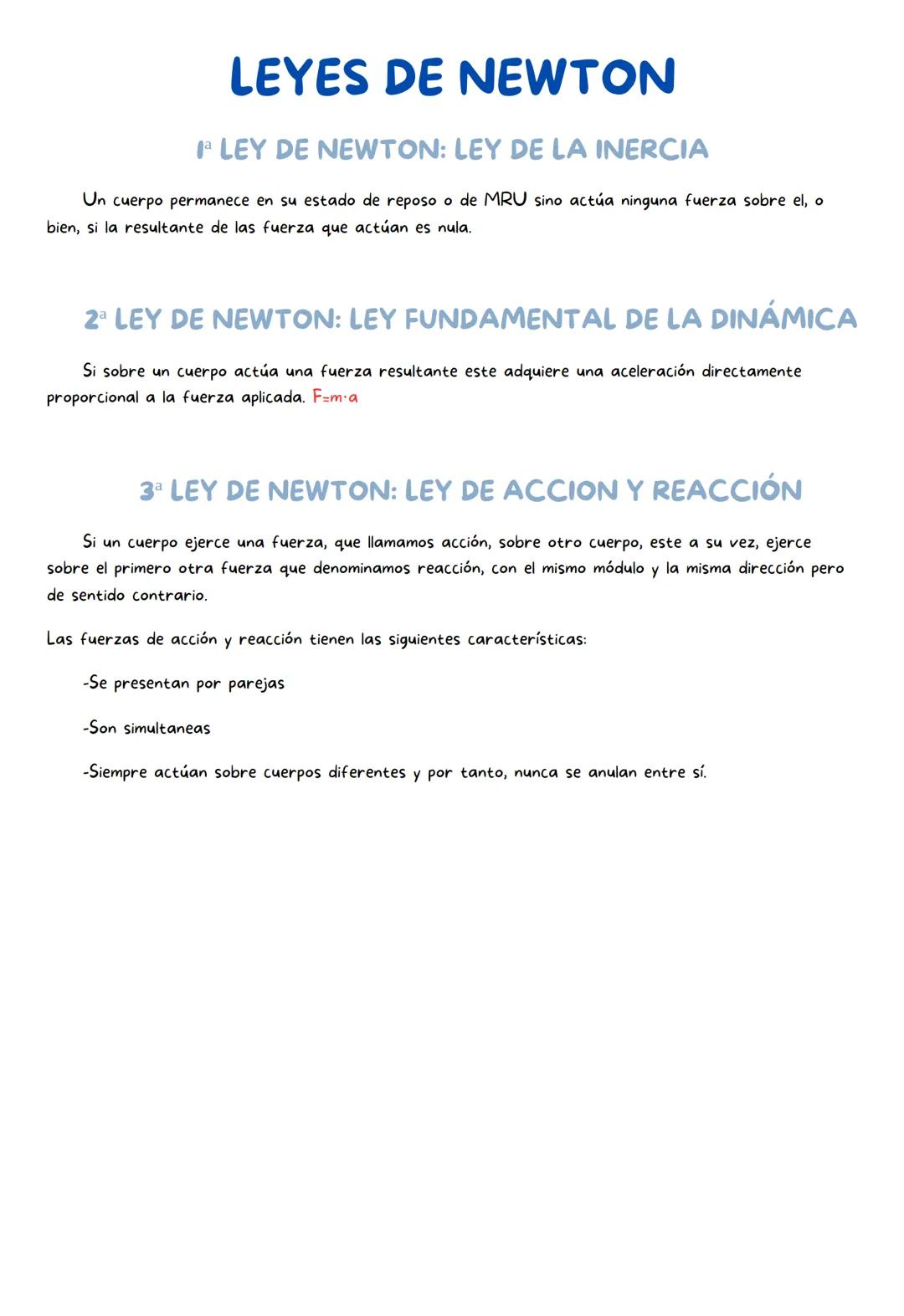 LEYES DE NEWTON
1a LEY DE NEWTON: LEY DE LA INERCIA
Un cuerpo permanece en su estado de reposo o de MRU sino actúa ninguna fuerza sobre el,