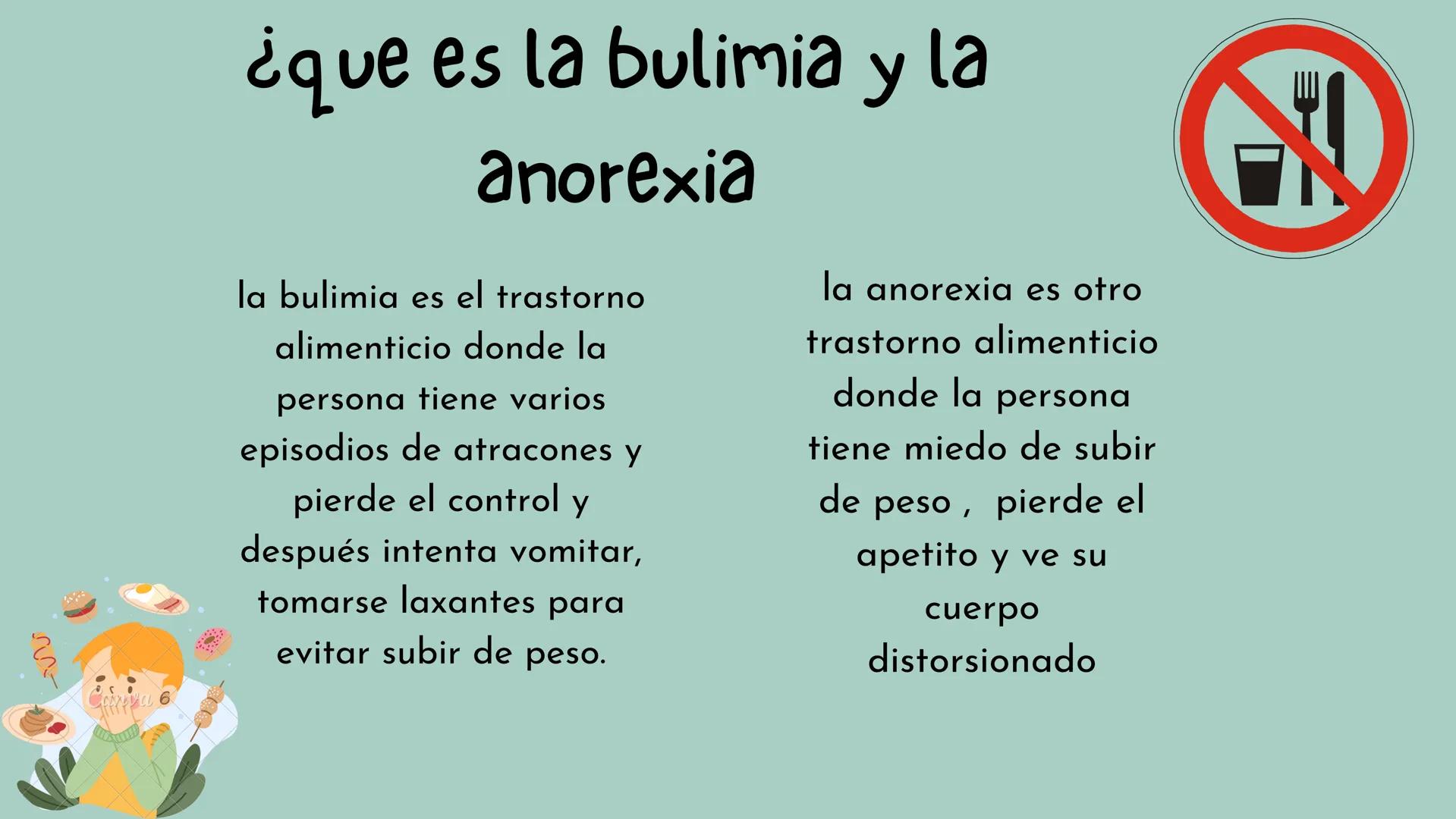 va
!!
DESORDENES
ALIMENTARIOS
Yoselin y marlon tipos de desordenes alimentarios
1-Bulimia
2-Anorexia
- Cartier
UG ¿que es la bulimia y la
an
