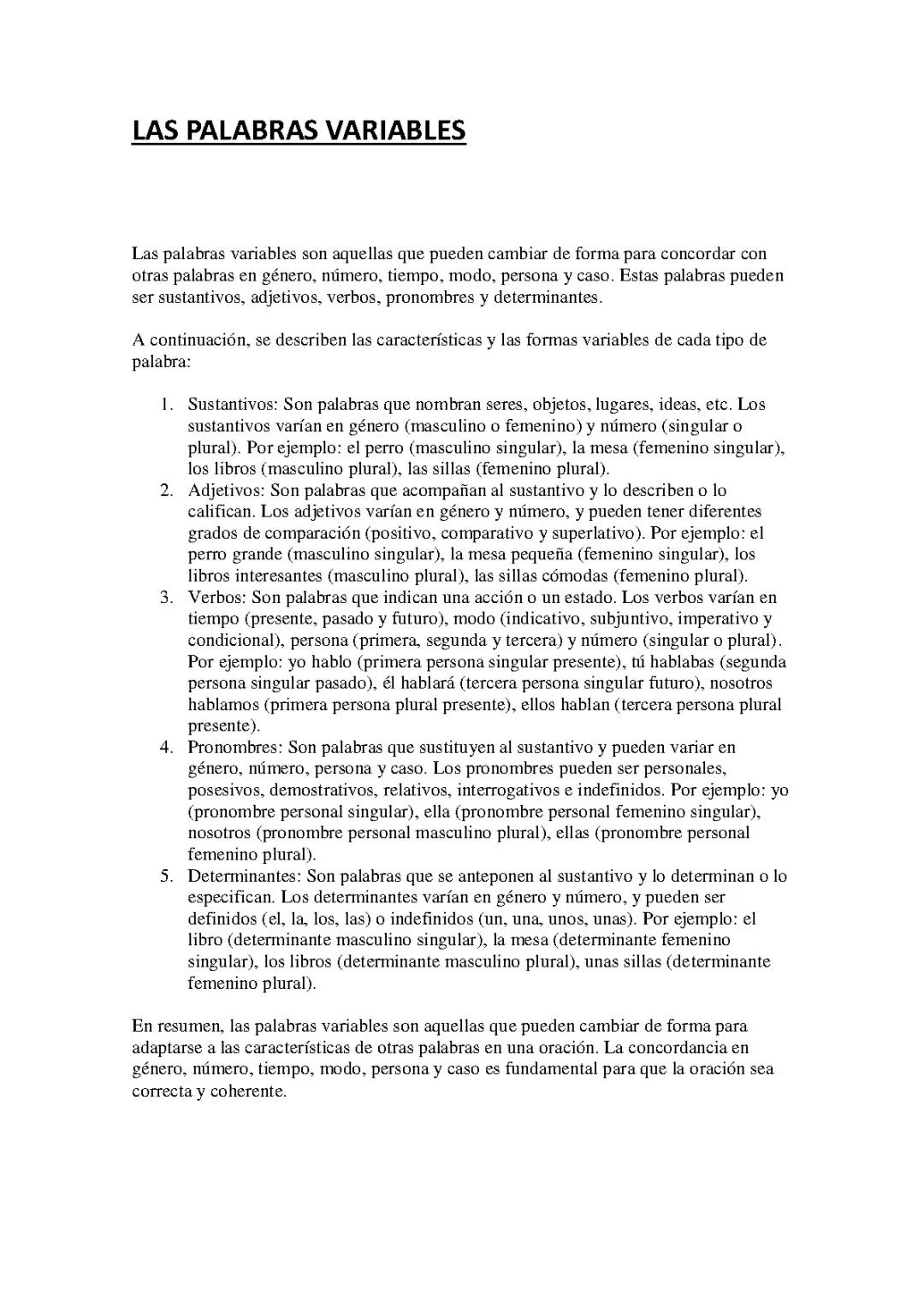 LAS PALABRAS VARIABLES