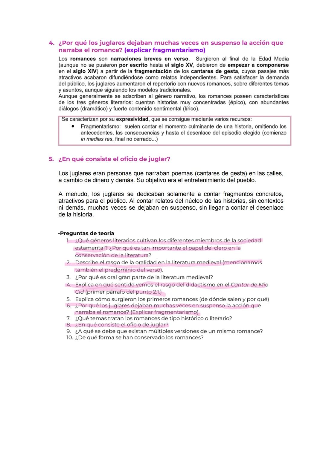 # -Comentario de un fragmento del Mio Cid
Aparecerán los puntos que hay que contestar a modo de guía, pero hay que
responder como aparece e