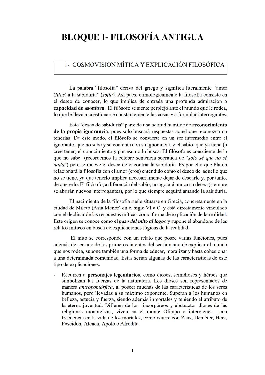 CURSO
25-26
FILOSOFÍA ANTIGUA
IES OLEANA # BLOQUE I- FILOSOFÍA ANTIGUA
1- COSMOVISIÓN MÍTICA Y EXPLICACIÓN FILOSÓFICA
La palabra "filoso
