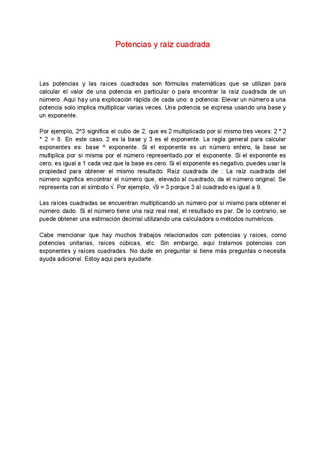 Potencias y raíz cuadrada.