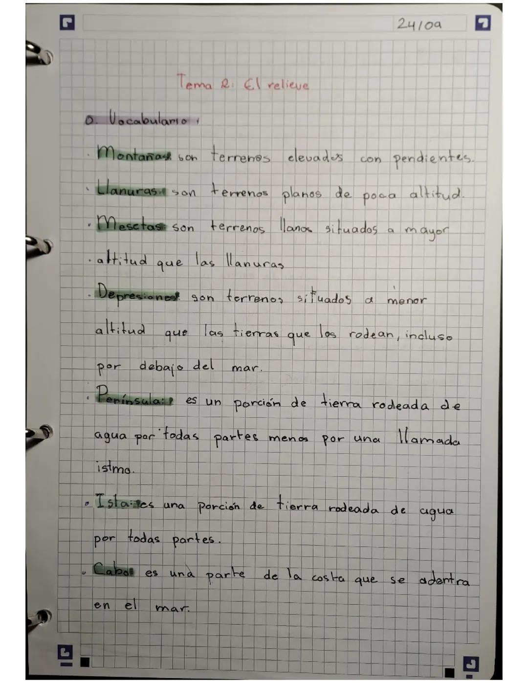 Vocabulario -> El relieve