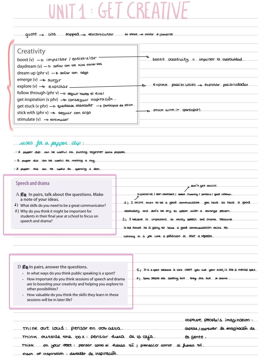 UNIT 1 GET CREATIVE
:
quote
cita
-D
zapped-electrocutar
to stare mirar fjamente
emerge (v)
explore (v)
follow through (phr v) -
get inspirat