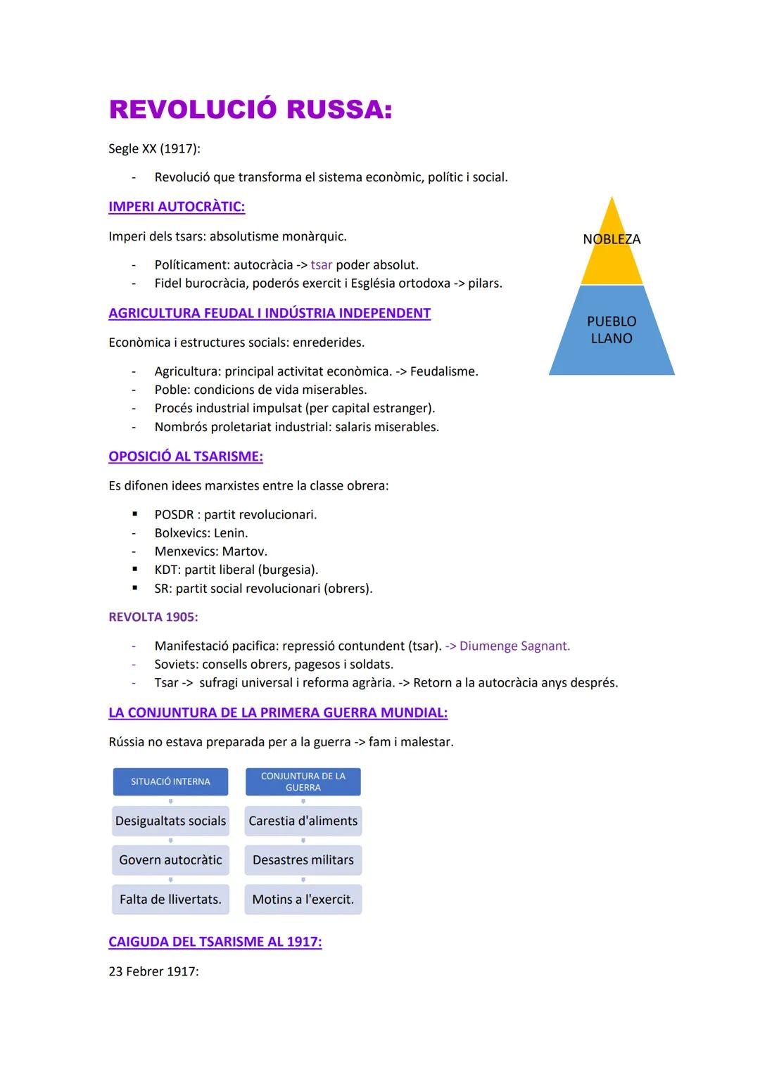 REVOLUCIÓ RUSSA:
Segle XX (1917):
Revolució que transforma el sistema econòmic, polític i social.
IMPERI AUTOCRÀTIC:
Imperi dels tsars: abso