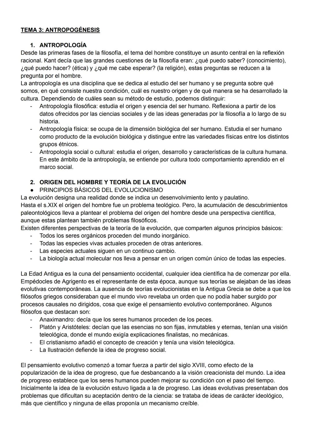 # TEMA 3: ANTROPOGÉNESIS
## 1. ANTROPOLOGÍA
Desde las primeras fases de la filosofía, el tema del hombre constituye un asunto central en la