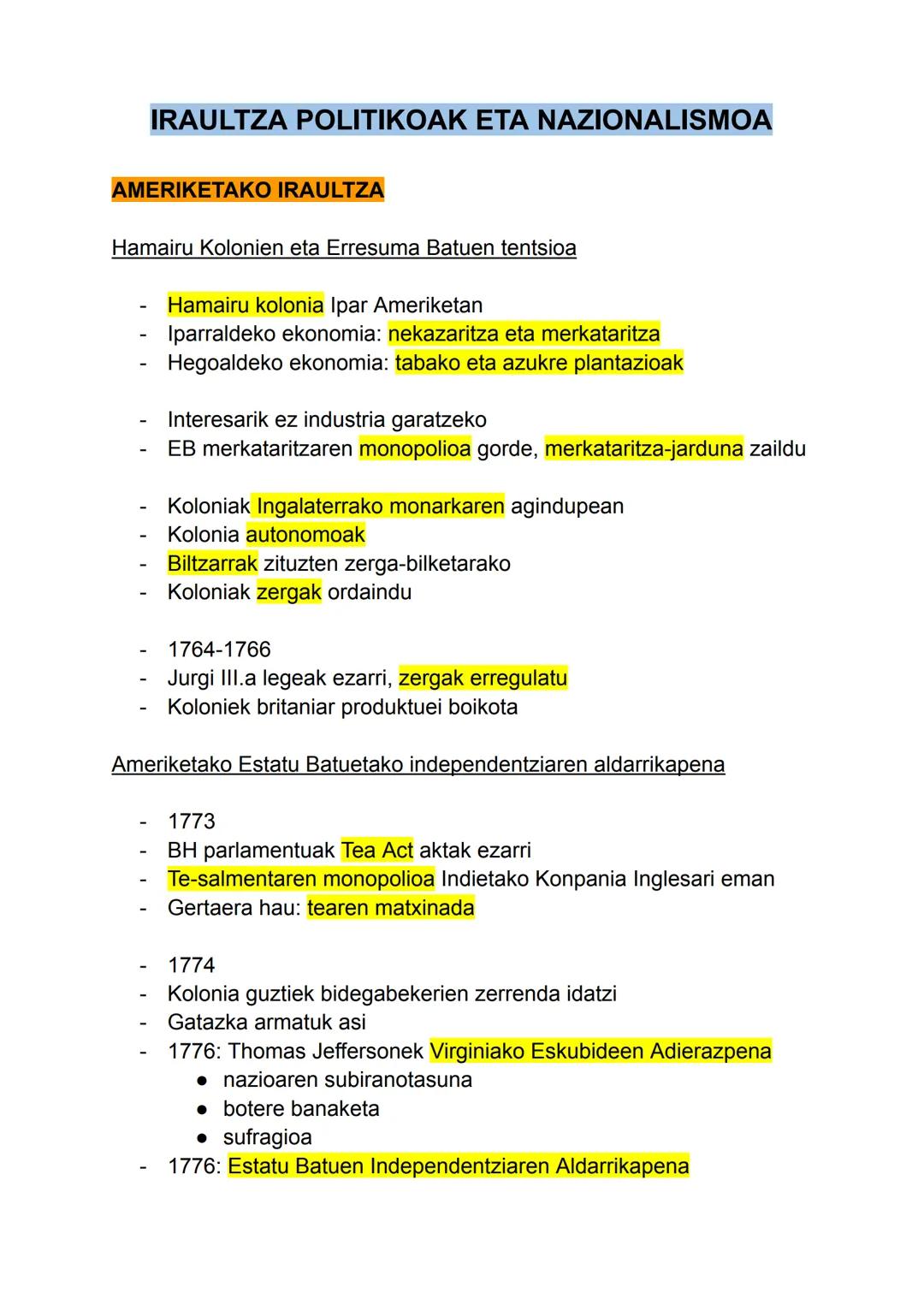 IRAULTZA POLITIKOAK ETA NAZIONALISMOA
AMERIKETAKO IRAULTZA
Hamairu Kolonien eta Erresuma Batuen tentsioa
Hamairu kolonia Ipar Ameriketan
Ipa