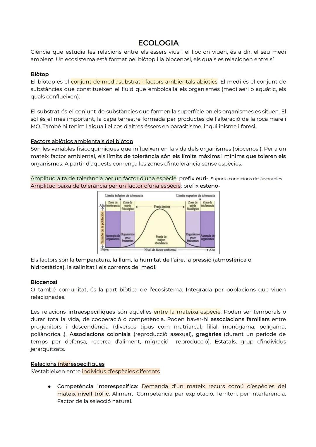 ECOLOGIA
Ciència que estudia les relacions entre els éssers vius i el lloc on viuen, és a dir, el seu medi
ambient. Un ecosistema està forma