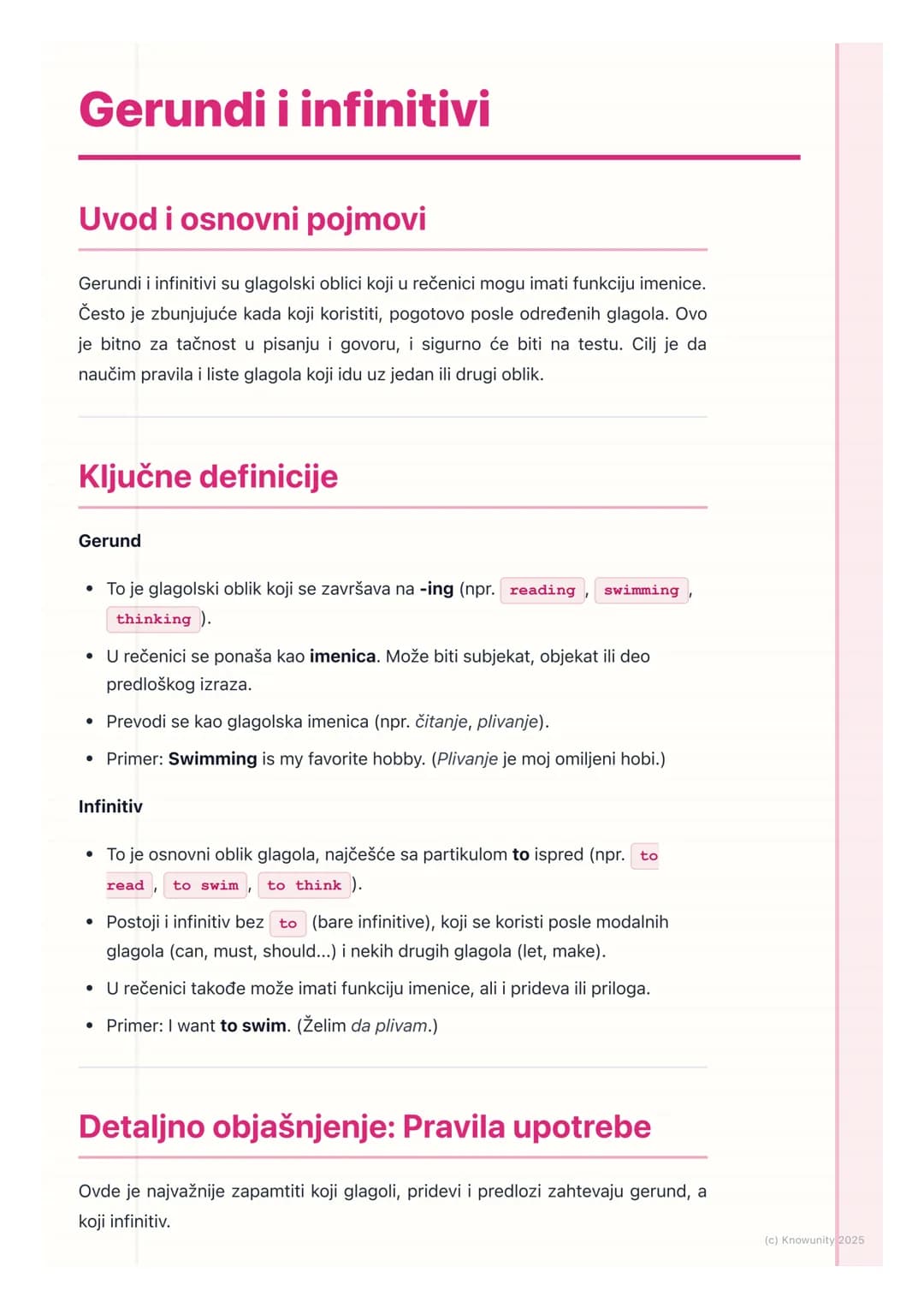 # Gerundi i infinitivi
Uvod i osnovni pojmovi
Gerundi i infinitivi su glagolski oblici koji u rečenici mogu imati funkciju imenice.
Često