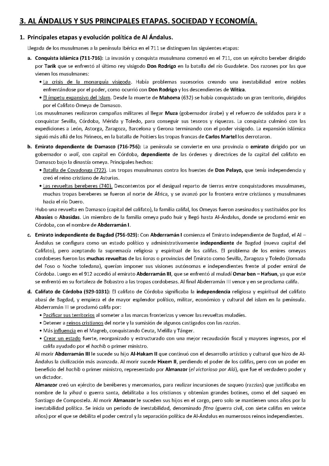 Tema 3 Al Ándalus y sus Principales Etapas, Sociedad y Economía.