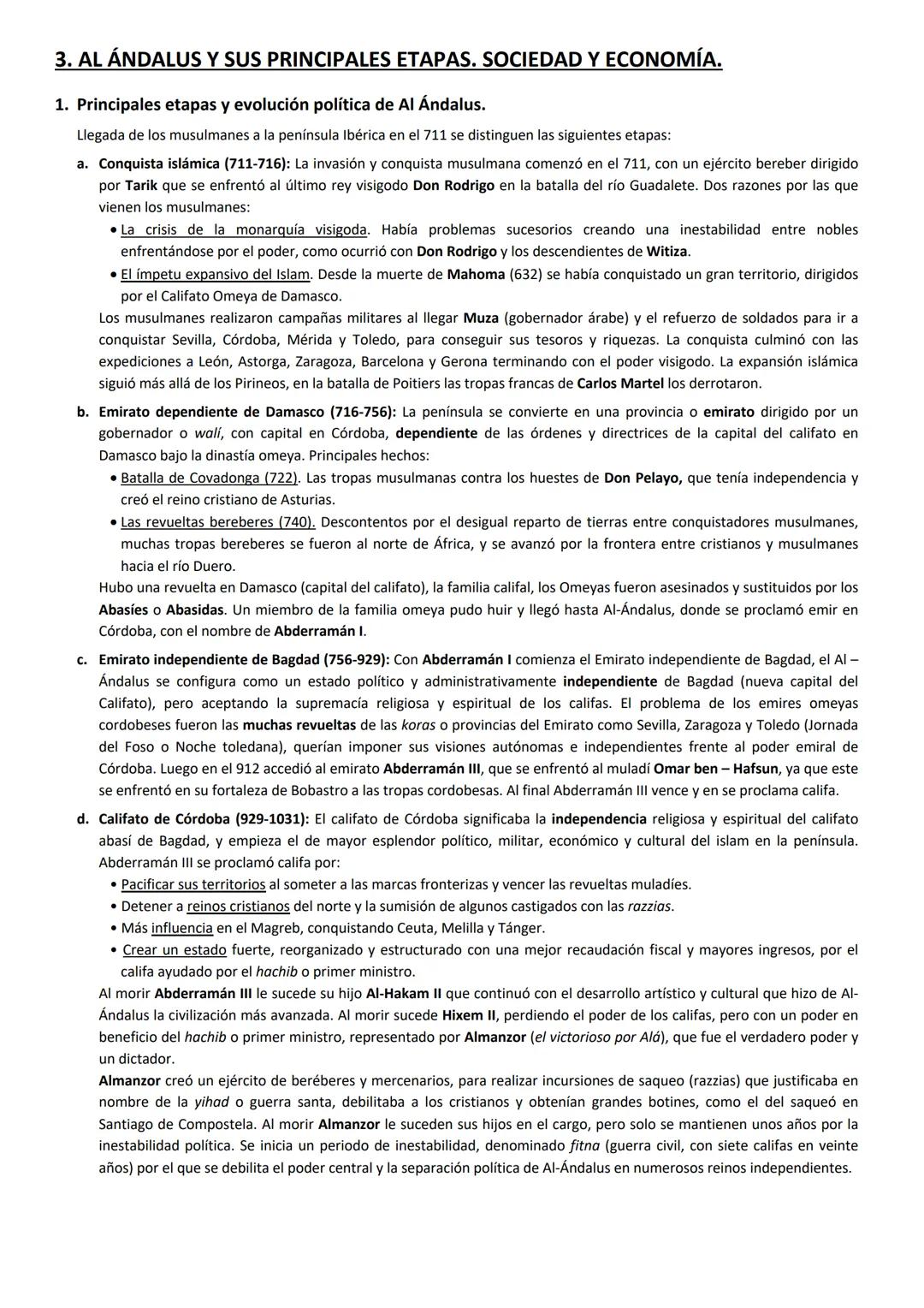 3. AL ÁNDALUS Y SUS PRINCIPALES ETAPAS. SOCIEDAD Y ECONOMÍA.
1. Principales etapas y evolución política de Al Ándalus.
Llegada de los musulm