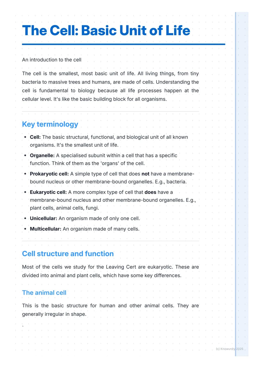 # The Cell: Basic Unit of Life
An introduction to the cell
The cell is the smallest, most basic unit of life. All living things, from tiny