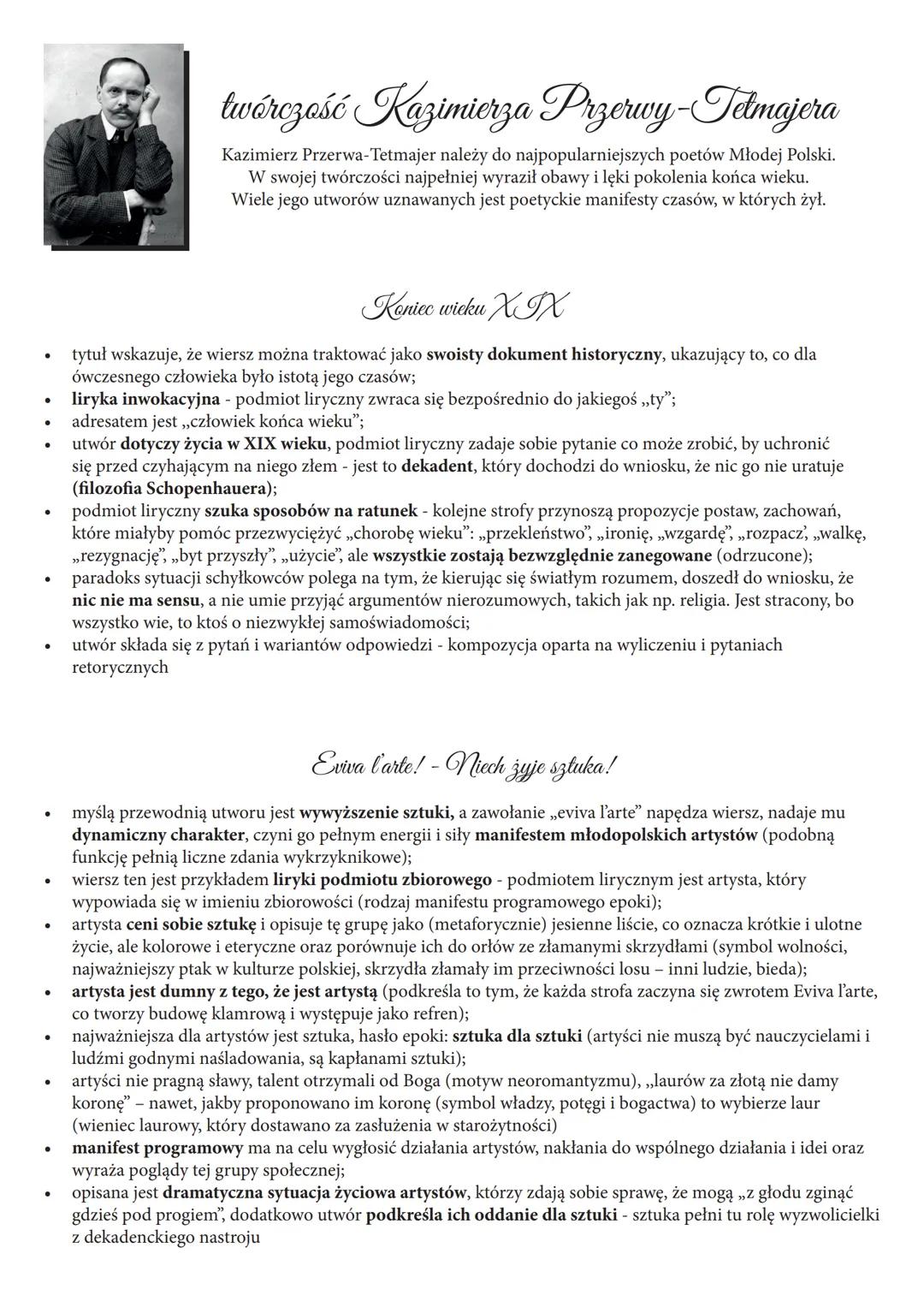 # twórczość Kazimierza Przerwy-Tełmajera
Kazimierz Przerwa-Tetmajer należy do najpopularniejszych poetów Młodej Polski.
W swojej twórczości