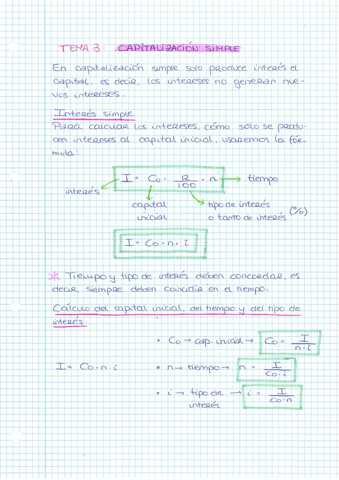 CAPITALIZACIÓN SIMPLE
En capitalización simple solo produce interés el
capital, es decir, los intereses no generan nue-
Vos intereses
TEMA 3