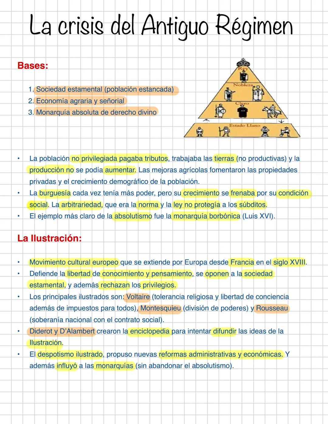Bases:
●
La crisis del Antiguo Régimen
.
1. Sociedad estamental (población estancada)
2. Economía agraria y señorial
3. Monarquía absoluta d