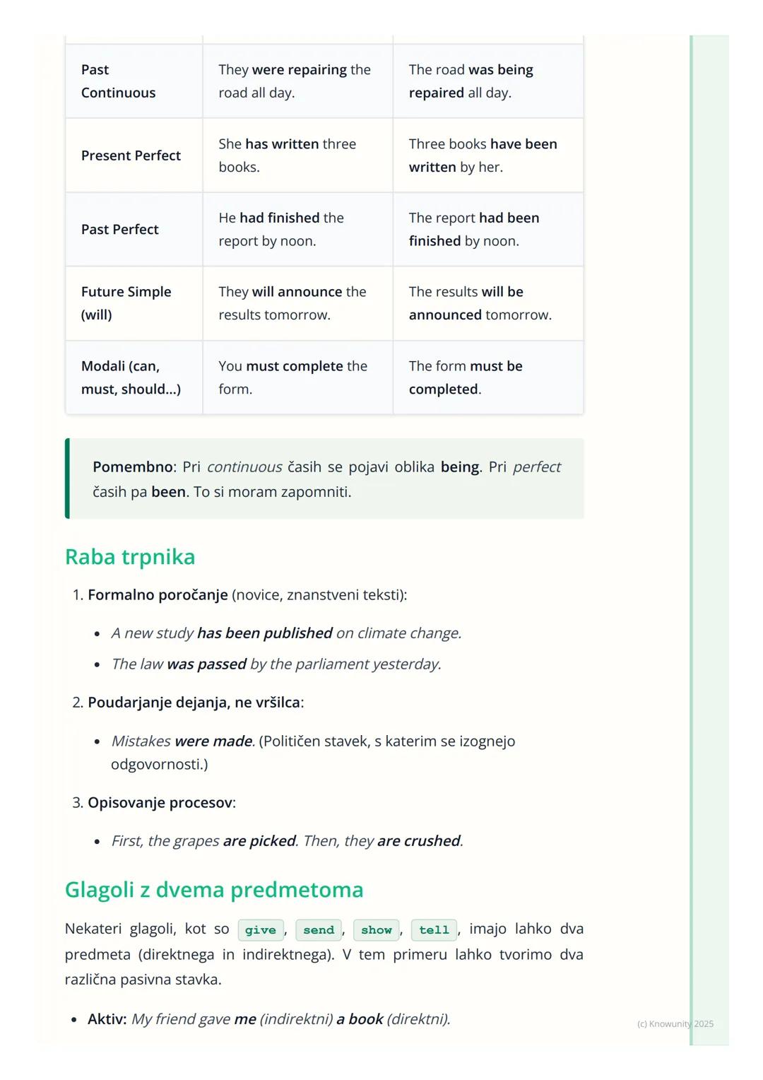 # Trpnik (Passive Voice)
Uvod v trpnik (Passive voice)
Trpnik ali pasiv je glagolska oblika, pri kateri osebek ni vršilec dejanja, ampak
j