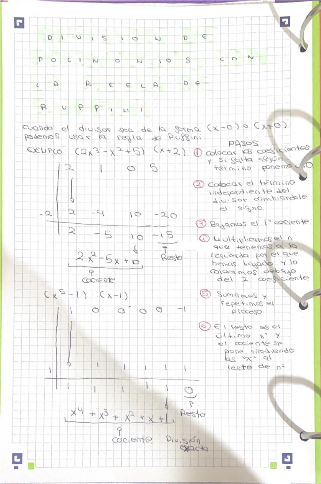 --- OCR Start ---
DIVISIO
POCIN
CA
R
2
R
E
GLA
P
F
T
10
D
S
CO
DE
2
cuando el divisor sea de la forma ($x-0$)○($x+O$)
podemos usar la regla