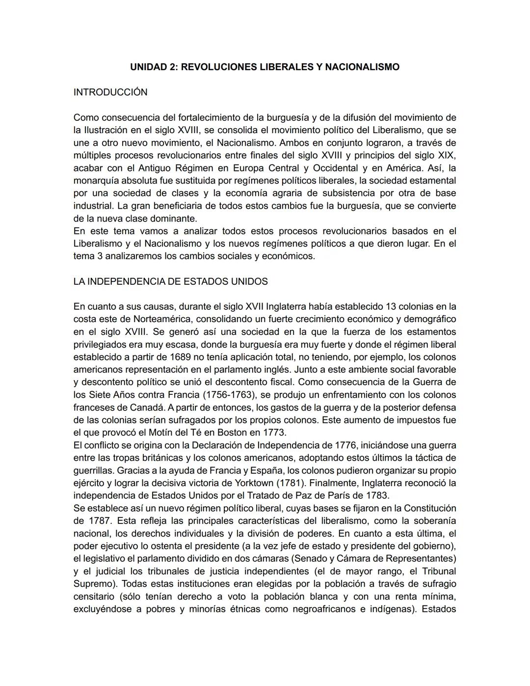 # UNIDAD 2: REVOLUCIONES LIBERALES Y NACIONALISMO
INTRODUCCIÓN
Como consecuencia del fortalecimiento de la burguesía y de la difusión del