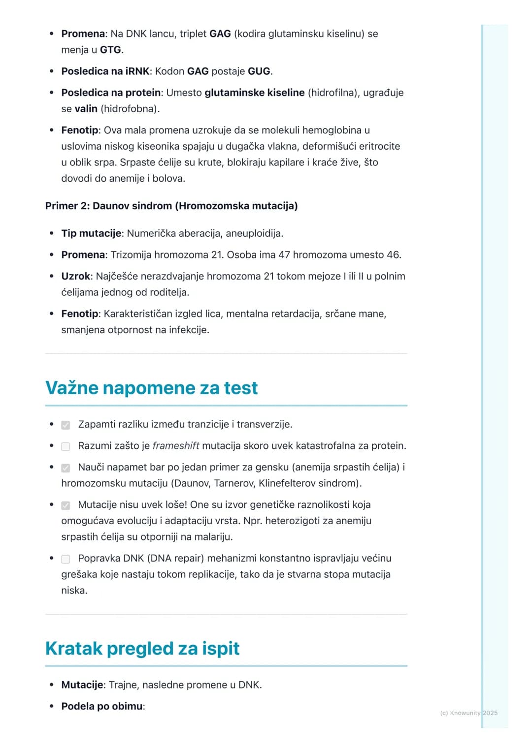 # Mutacije
## Uvod u mutacije
Mutacije su trajne promene u genetičkom materijalu (DNK ili RNK kod nekih
virusa). One su osnovni izvor gene