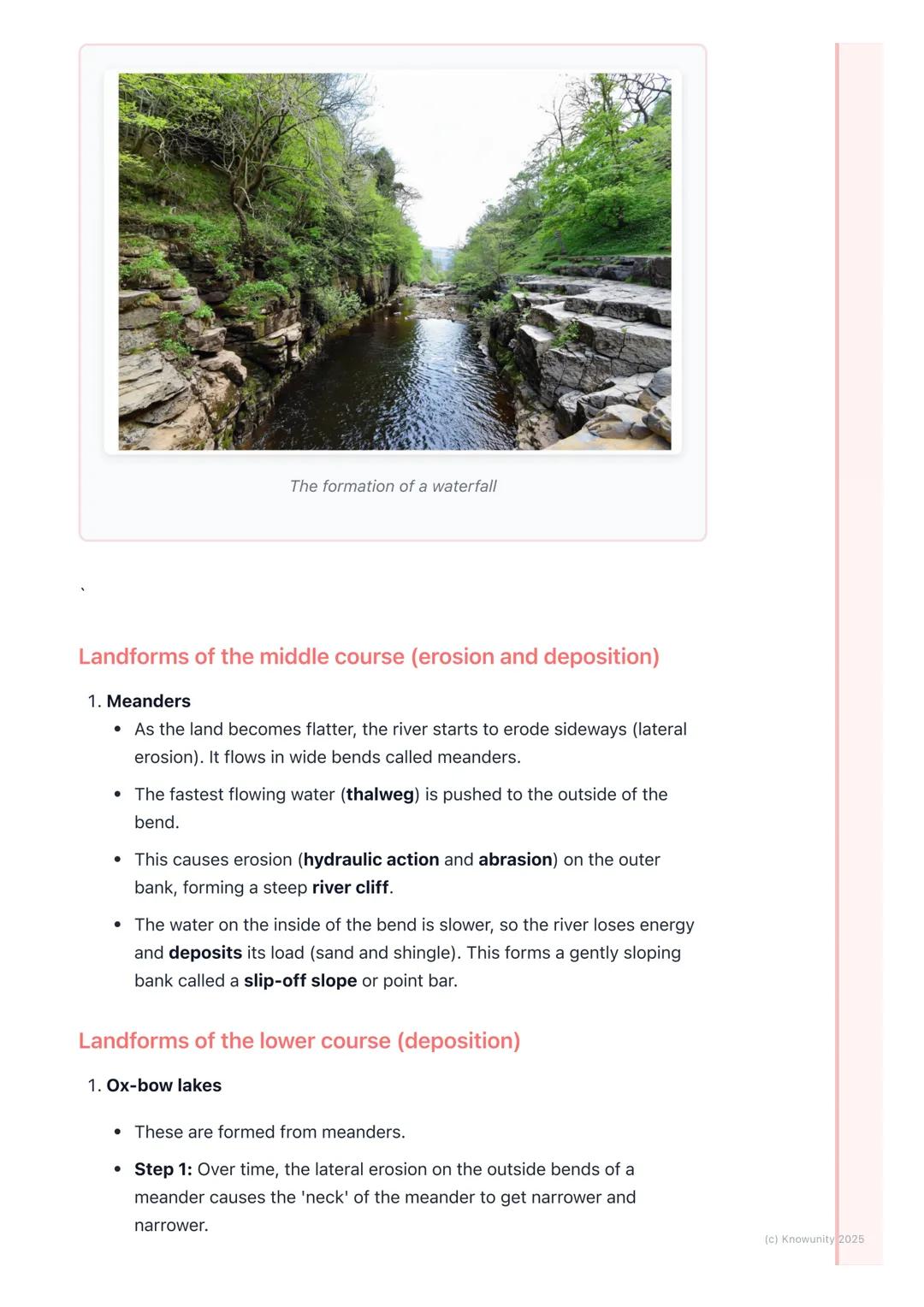 # Rivers and their Landforms
The work of a river
Rivers are powerful natural forces that shape the landscape. They do three
main jobs: the