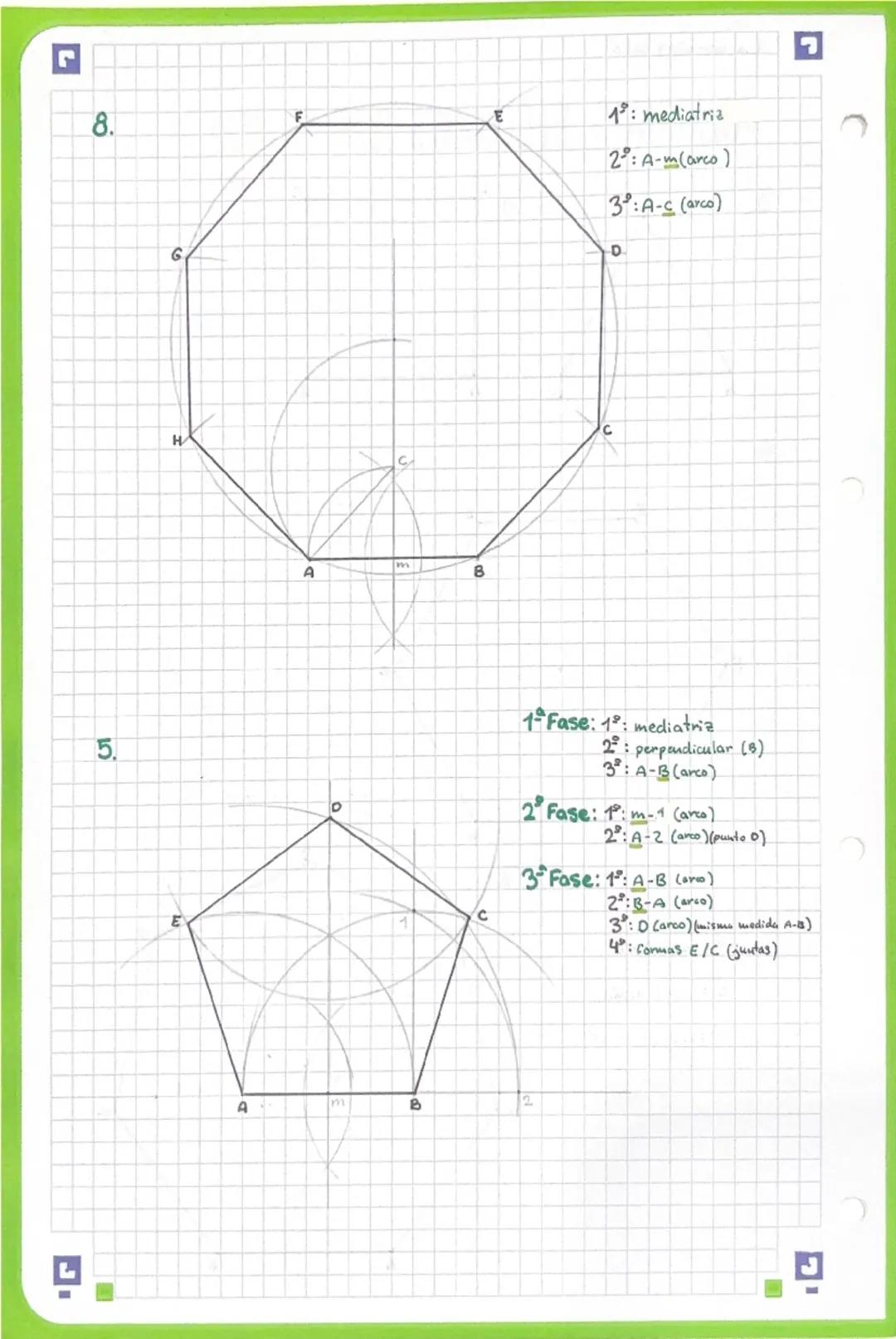 L
r
Ana González Bello
# POLÍGONOS REGULARES DADO EL LADO
3.
C
4.
C
6.
F
D
A
B
A
B
E
D
A
B
7.
19: mediatriz
2: perpendicu