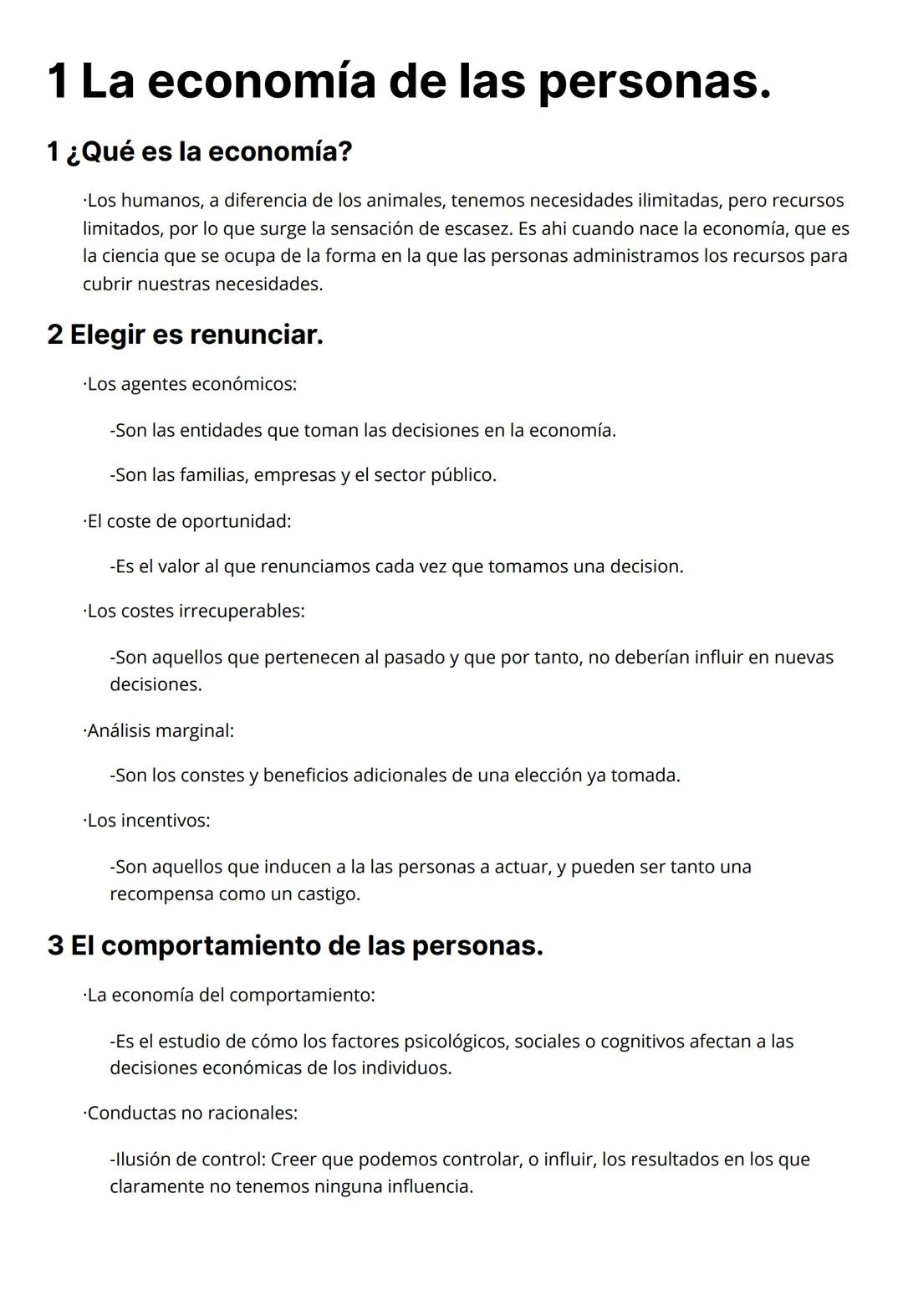 1 La economía de las personas.
1 ¿Qué es la economía?
Los humanos, a diferencia de los animales, tenemos necesidades ilimitadas, pero recurs