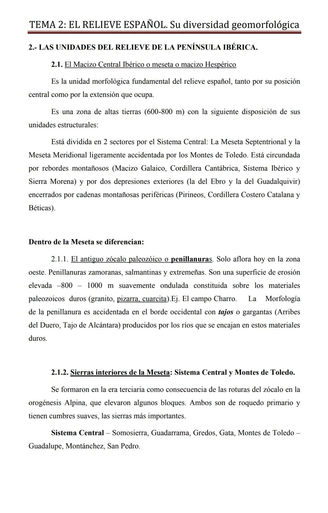 # TEMA 2: EL RELIEVE ESPAÑOL. Su diversidad geomorfológica
## TEMA 2
LAS UNIDADES DEL RELIEVE DE LA PENÍNSULA IBÉRICA Y SU
DINÁMICA. LOS R