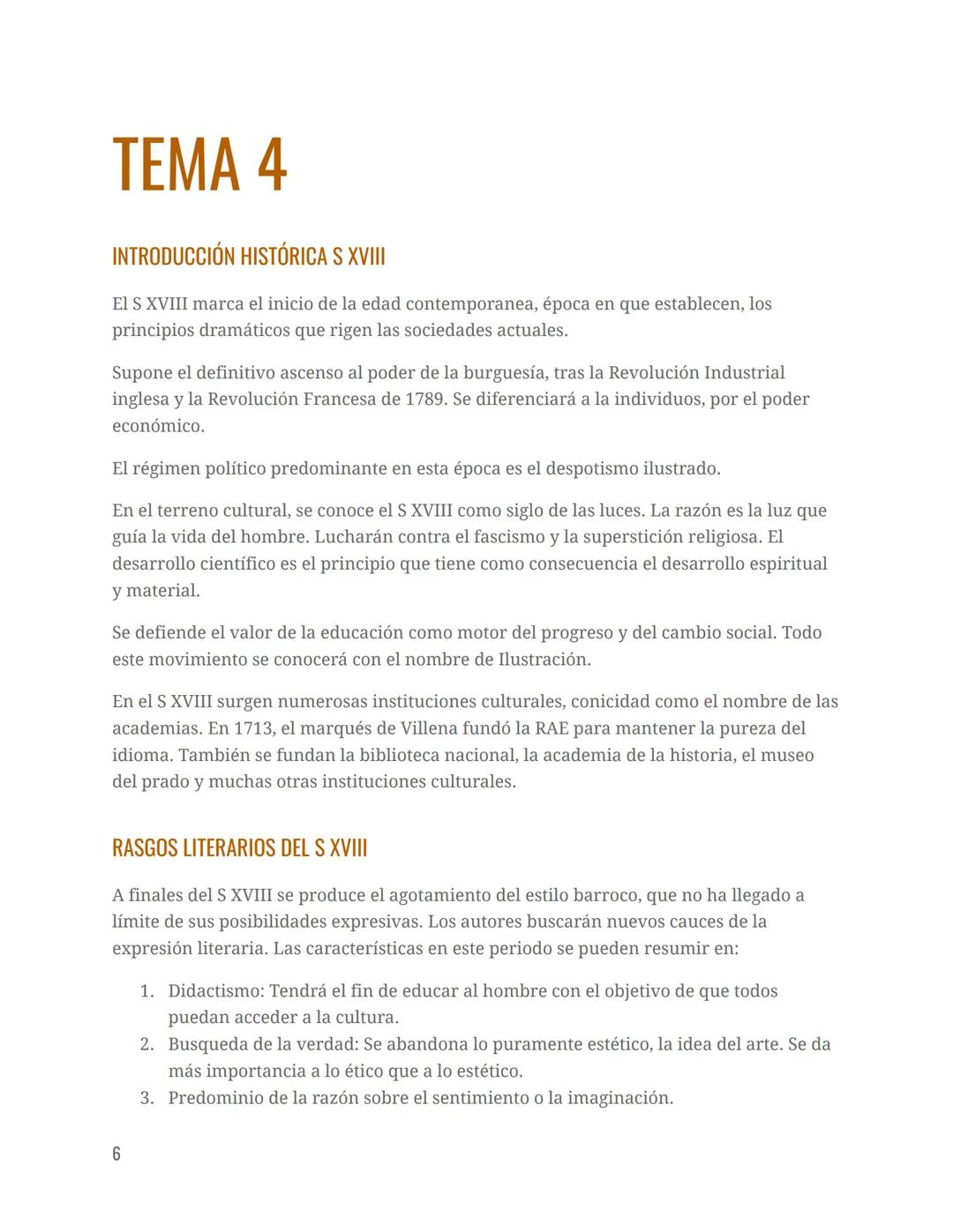 # TEMA 4
INTRODUCCIÓN HISTÓRICA S XVIII
El S XVIII marca el inicio de la edad contemporanea, época en que establecen, los
principios dramá