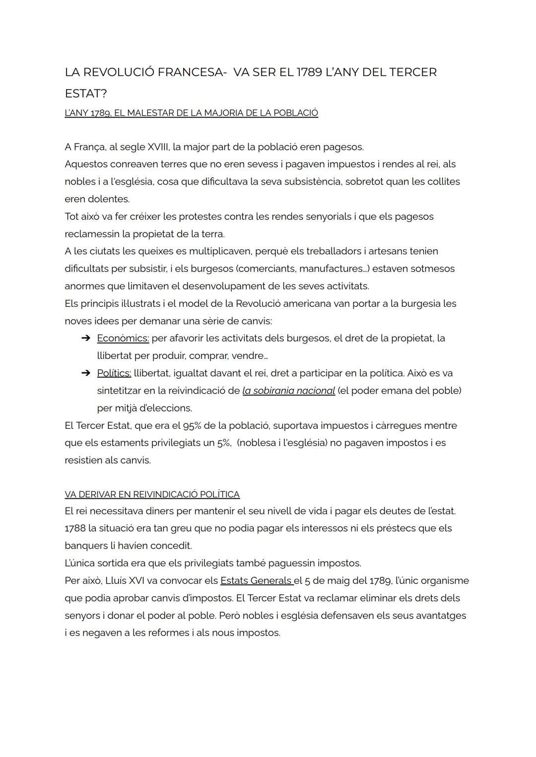 SEGONA UNITAT
HISTORIA - LA REVOLUCIÓ FRANCESA
01. LA REVOLUCIÓ FRANCESA - VA SER EL 1789 L'ANY DEL TERCER ESTAT?
02. VA ACCEPTAR EL REI LA