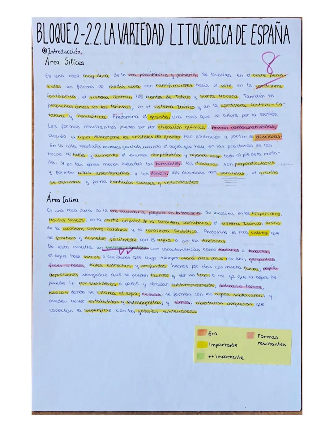# BLOQUE 2-2.2. LA VARIEDAD LITOLÓGICA DE ESPAÑA
Introducción.
Area Silicea
8
Es una roca muy dura de la era precombrica y primarias se
