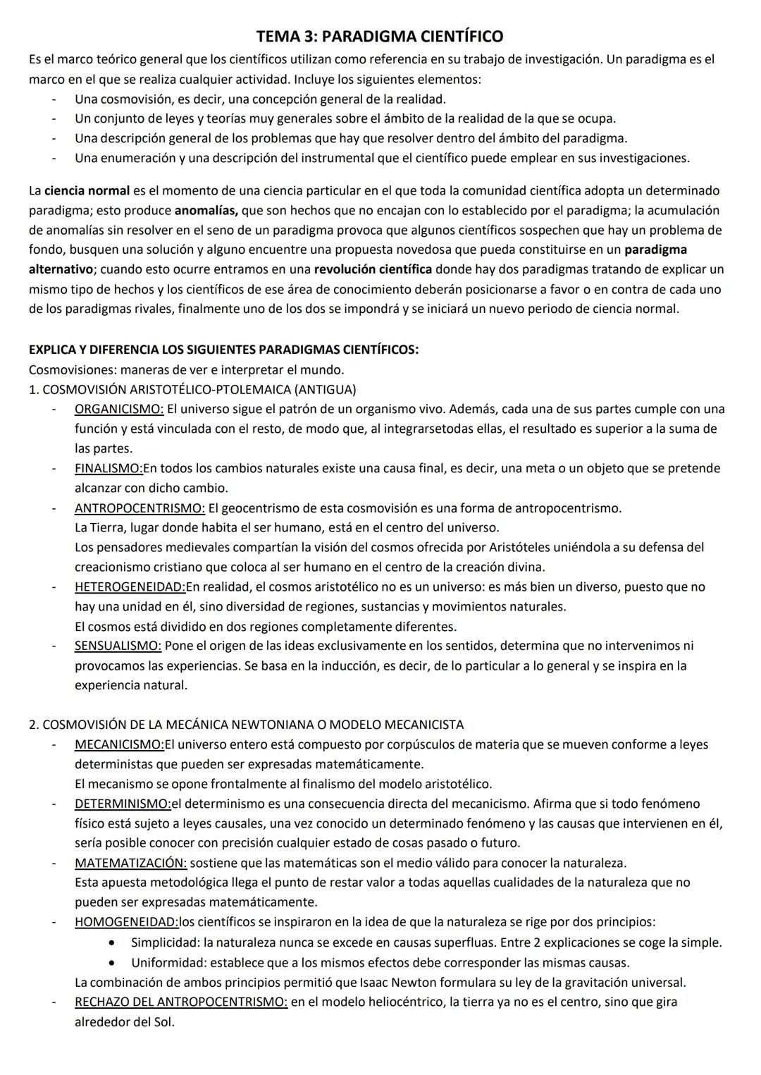 TEMA 3: PARADIGMA CIENTÍFICO
Es el marco teórico general que los científicos utilizan como referencia en su trabajo de investigación. Un par