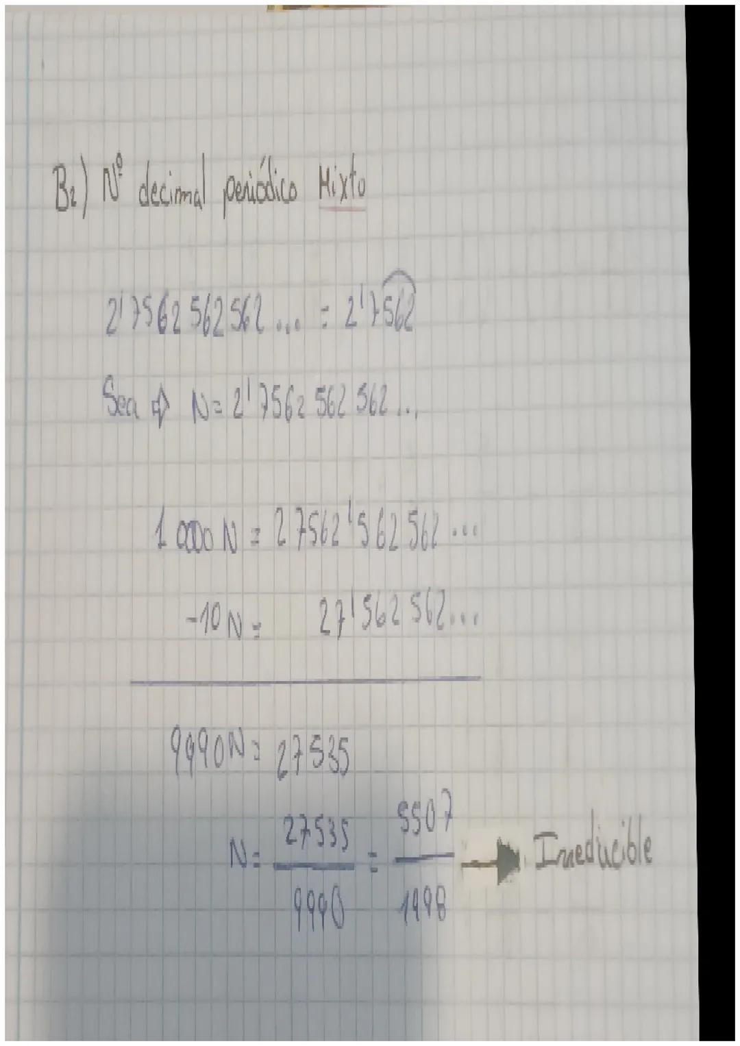 Hallar la Fracción Generatriz
• Coso A El nº decirmal es EXACTO
.
1'75 =
175
35
20
Sea
1'323232...
1
:5
Caso B: El nº decimal es Periodico
B