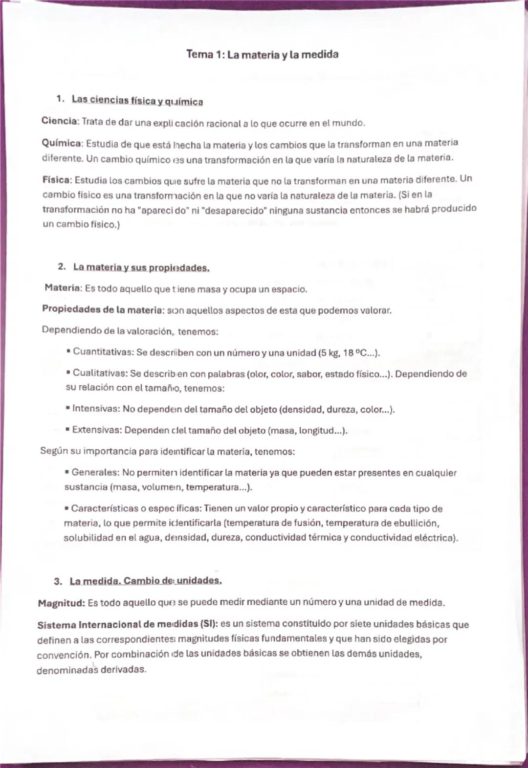 Tema 1: La materia y la medida
1. Las ciencias física y química
Ciencia: Trata de dar una explicación racional a lo que ocurre en el mundo.