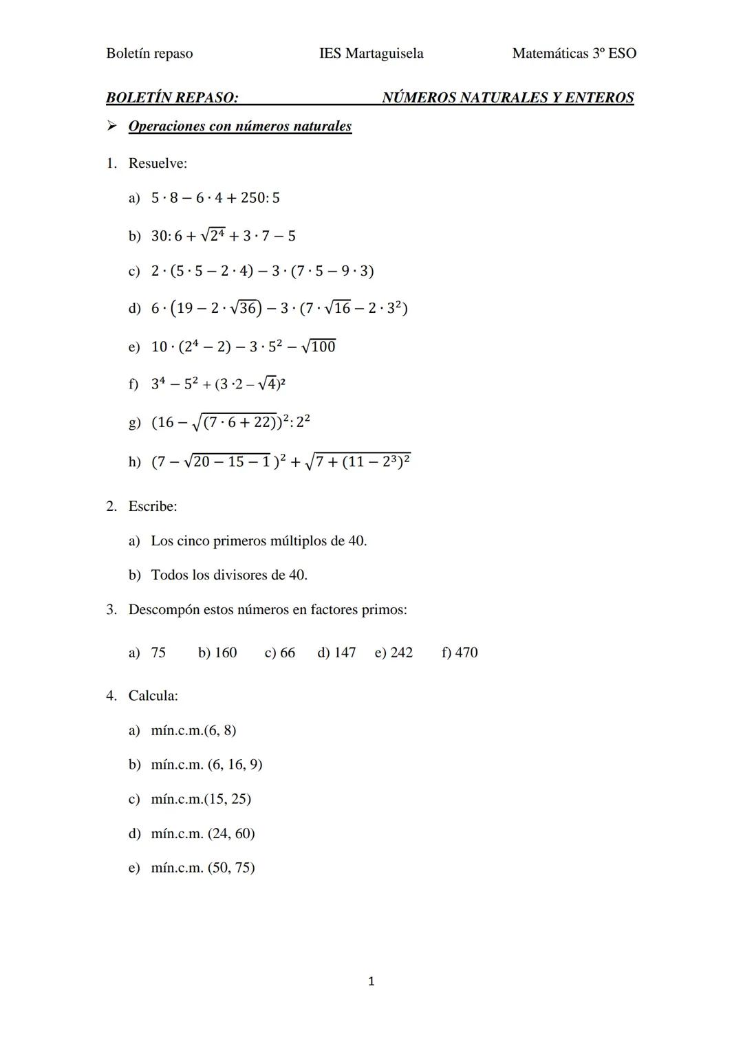 Repaso de números naturales y enteros