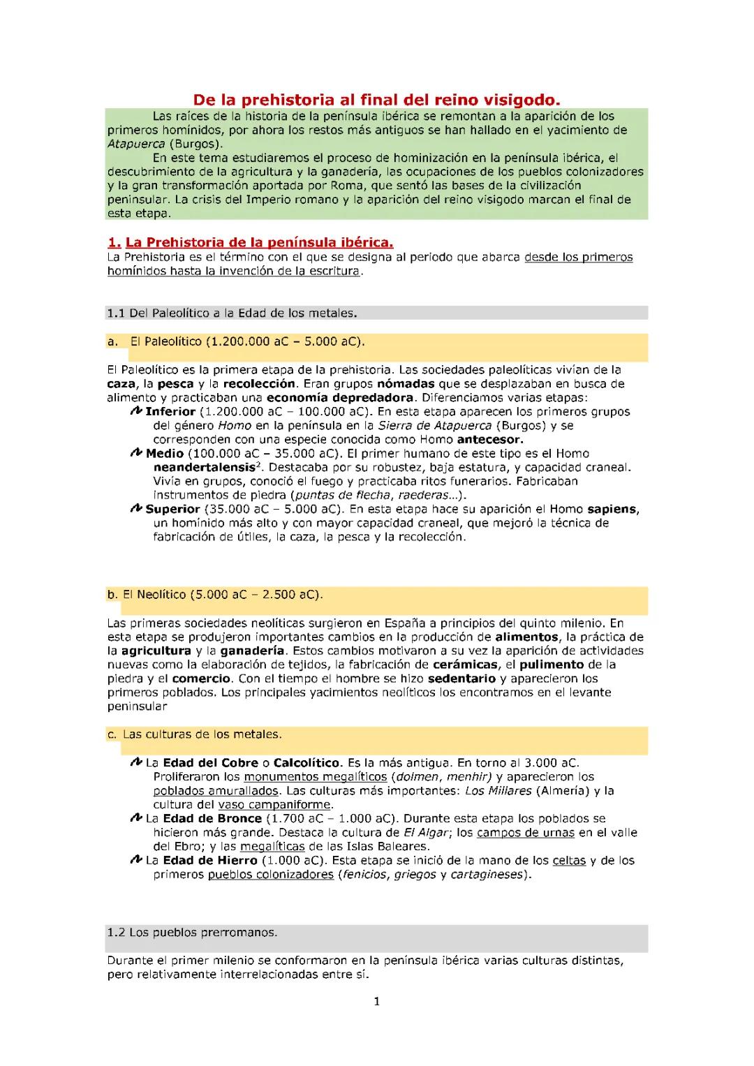 BLOQUE 1 HISTORIA DE ESPAÑA (PREGUNTAS CORTAS)