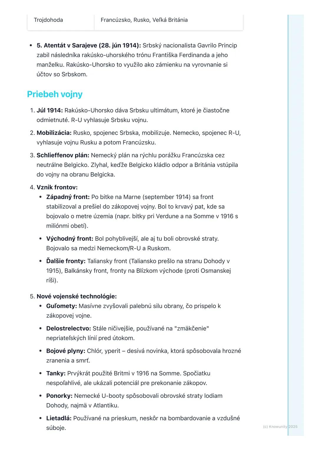 # Prvá svetová vojna
## 1. Prehľad prvej svetovej vojny
Prvá svetová vojna (skrátene P.S.V.) bola obrovský globálny konflikt, ktorý
prebie