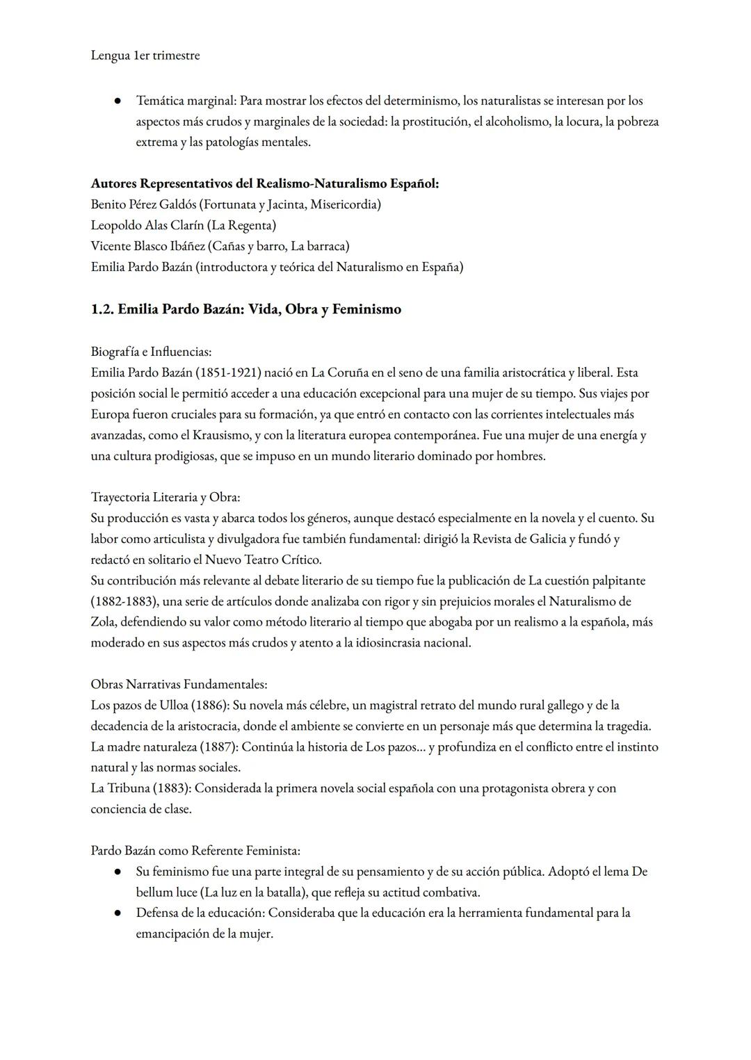 Lengua ler trimestre
1. LITERATURA: EMILIA PARDO BAZÁN Y EL REALISMO-NATURALISMO
1.1. Contexto Histórico-Literario
El Realismo surge en la