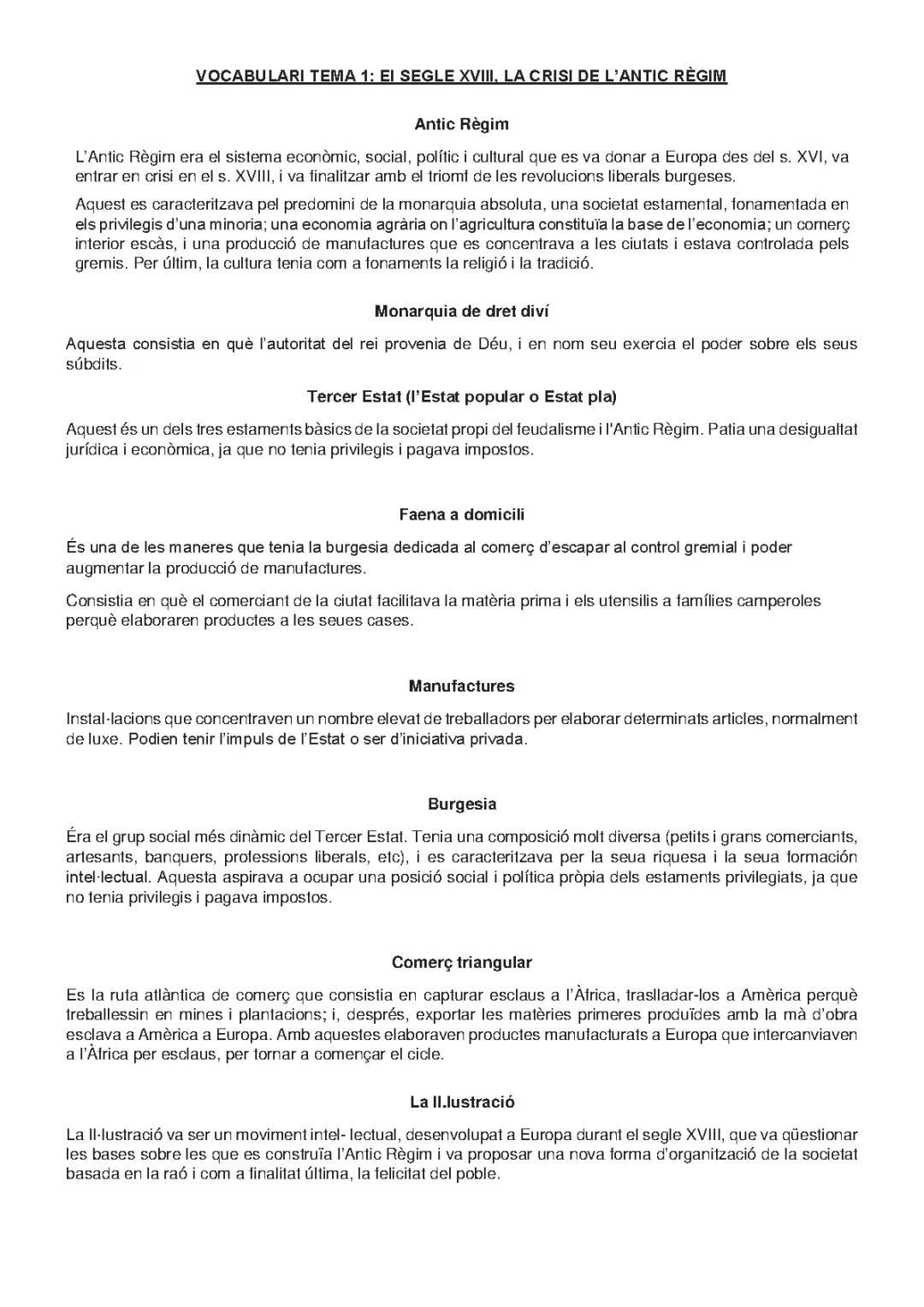 VOCABULARIO: crisis del antiguo régimen
