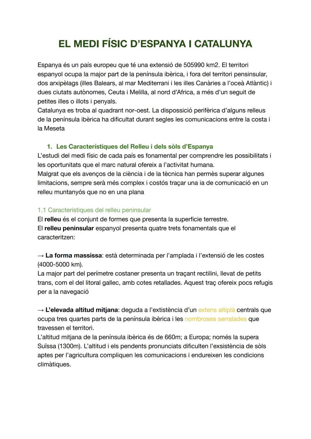 # EL MEDI FÍSIC D'ESPANYA I CATALUNYA
Espanya és un país europeu que té una extensió de 505990 km2. El territori
espanyol ocupa la major pa