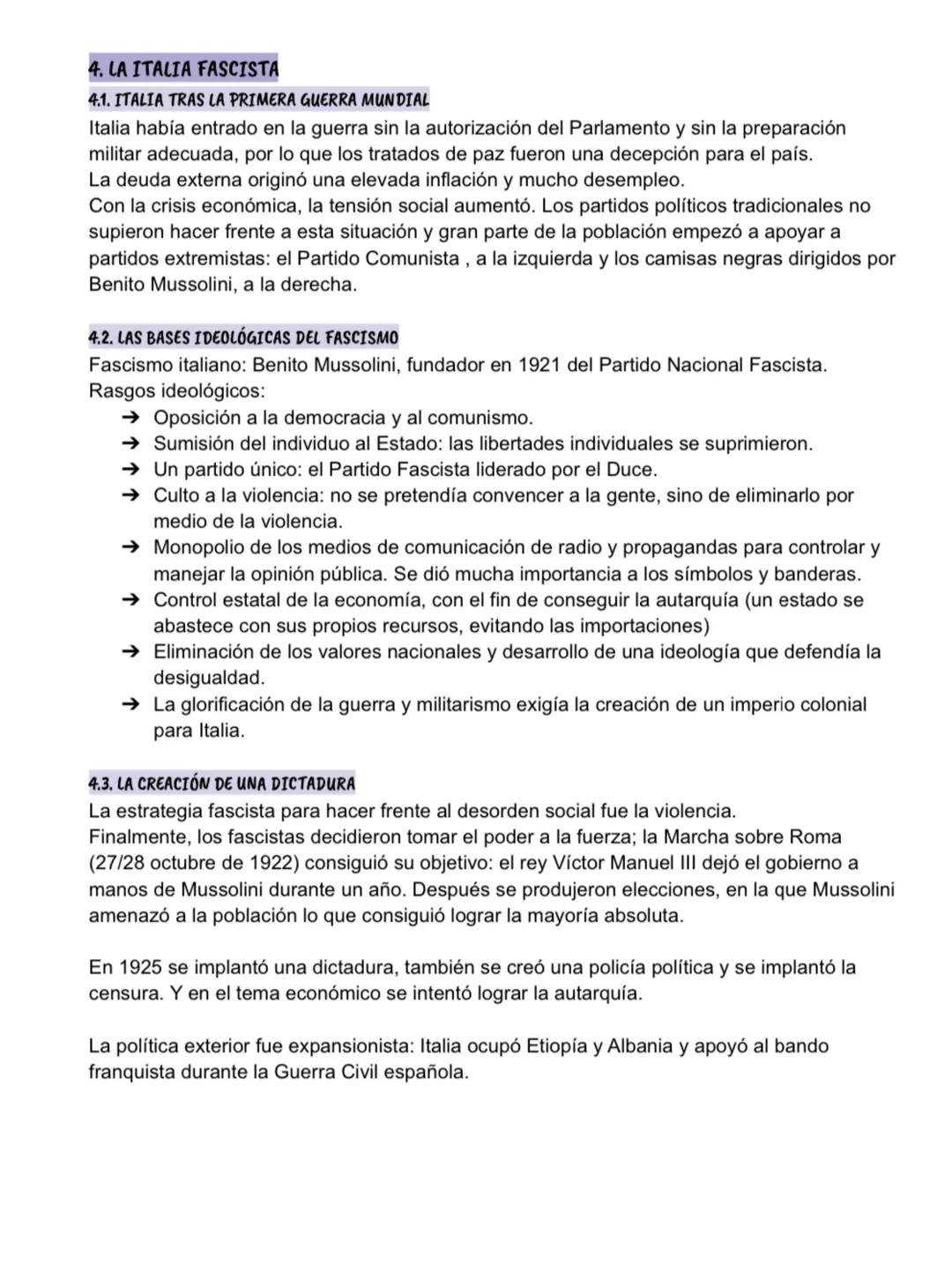 # 4. LA ITALIA FASCISTA
## 4.1. ITALIA TRAS LA PRIMERA GUERRA MUNDIAL
Italia había entrado en la guerra sin la autorización del Parlamento