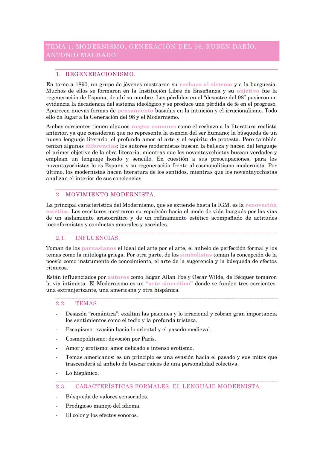 TEMA 1: MODERNISMO, GENERACIÓN DEL 98, RUBEN DARÍO,
ANTONIO MACHADO.
1. REGENERACIONISMO.
En torno a 1890, un grupo de jóvenes mostraron su