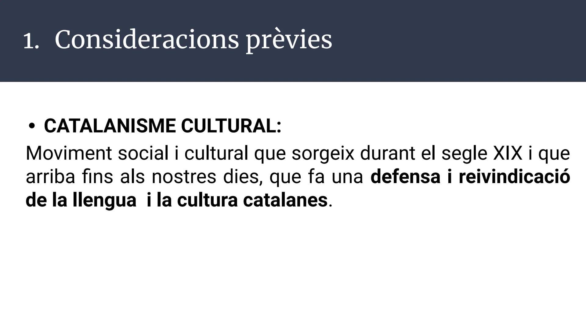Unitat 3.
El catalanisme polític
(1833-1901)
C
Història d'Espanya; 2n Batxillerat Índex
1. Consideracions prèvies
2. Els fonaments culturals
