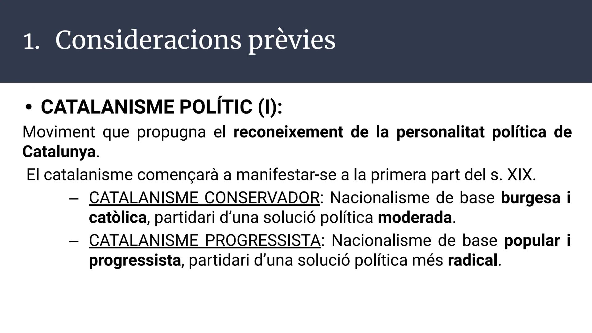 Unitat 3.
El catalanisme polític
(1833-1901)
C
Història d'Espanya; 2n Batxillerat Índex
1. Consideracions prèvies
2. Els fonaments culturals