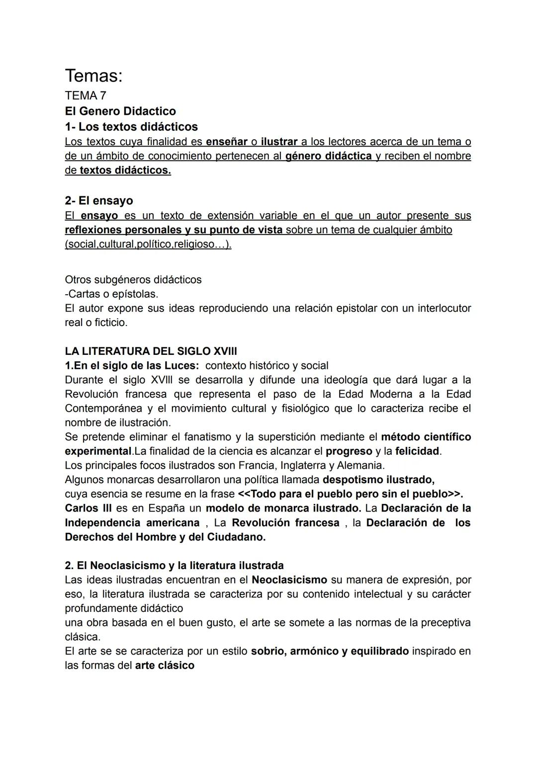 Temas:
TEMA 7
El Genero Didactico
1- Los textos didácticos
Los textos cuya finalidad es enseñar o ilustrar a los lectores acerca de un tema