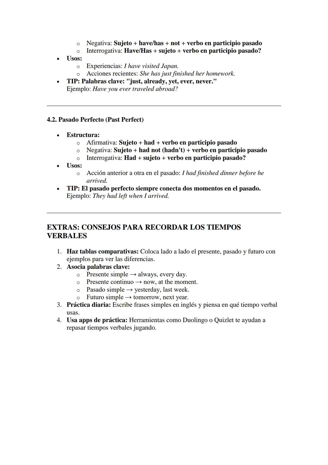 --- OCR Start ---
MAPAS CONCEPTUALES DE LOS
TIEMPOS VERBALES EN INGLÉS
1. PRESENTE
1.1. Presente Simple (Present Simple)
Estructura:
• Afirm