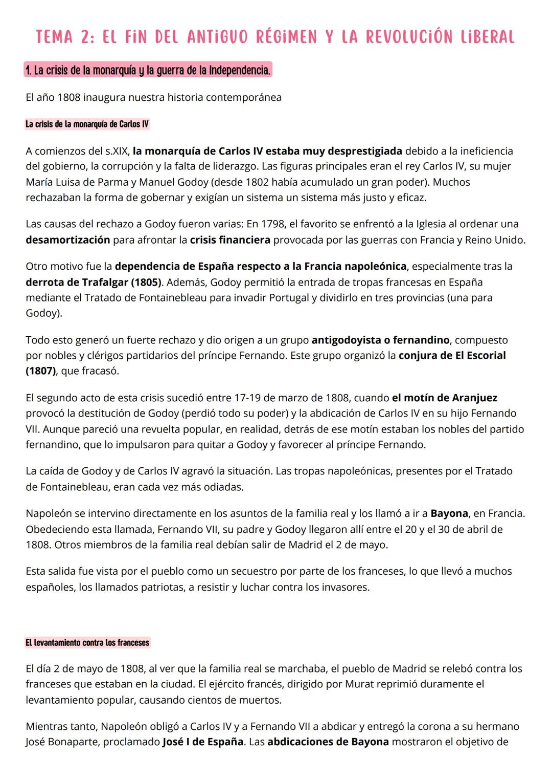 # TEMA 2: EL FIN DEL ANTIGUO RÉGIMEN Y LA REVOLUCIÓN LIBERAL
1. La crisis de la monarquía y la guerra de la Independencia.
El año 1808 ina