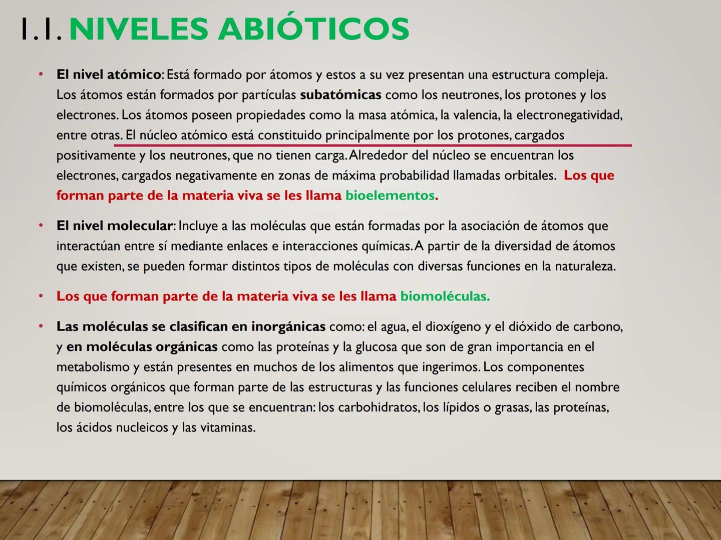 UNIDAD N° I. LAS CÉLULASY SUS
COMPONENTES. I.I. ORGANIZACIÓN DE LA MATERIA VIVA
Los niveles de organización de la materia constituyen unidad