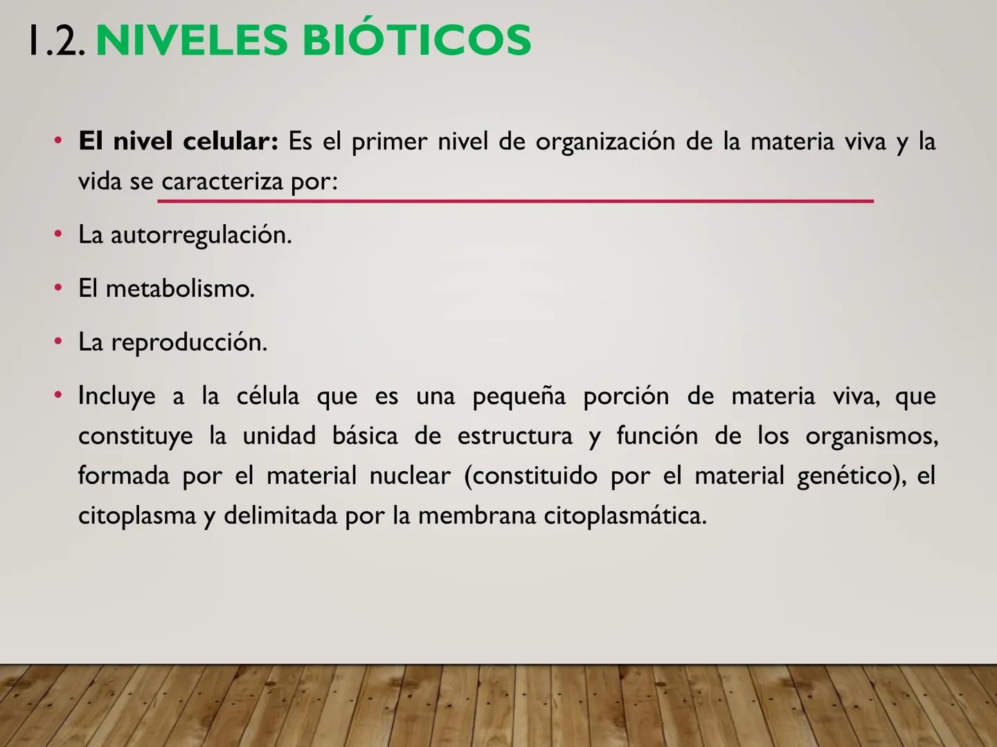 UNIDAD N° I. LAS CÉLULASY SUS
COMPONENTES. I.I. ORGANIZACIÓN DE LA MATERIA VIVA
Los niveles de organización de la materia constituyen unidad