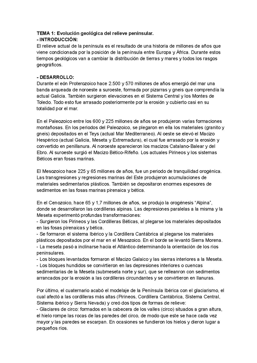 EVOLUCION GEOLÓGICA DEL RELIEVE DE ESPAÑA