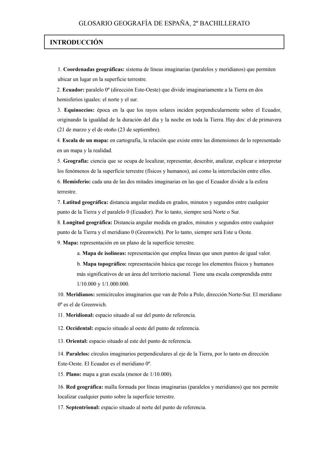 TERMINOLOGÍA GEOGRAFÍA 2º BACH